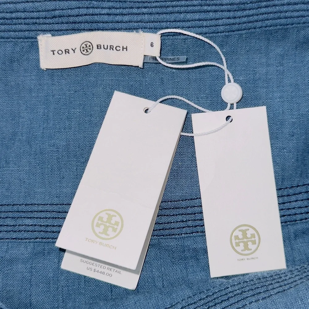 Tory Burch NWT Chambray linen blend pleated tiered wrap side tie midi skirt 6